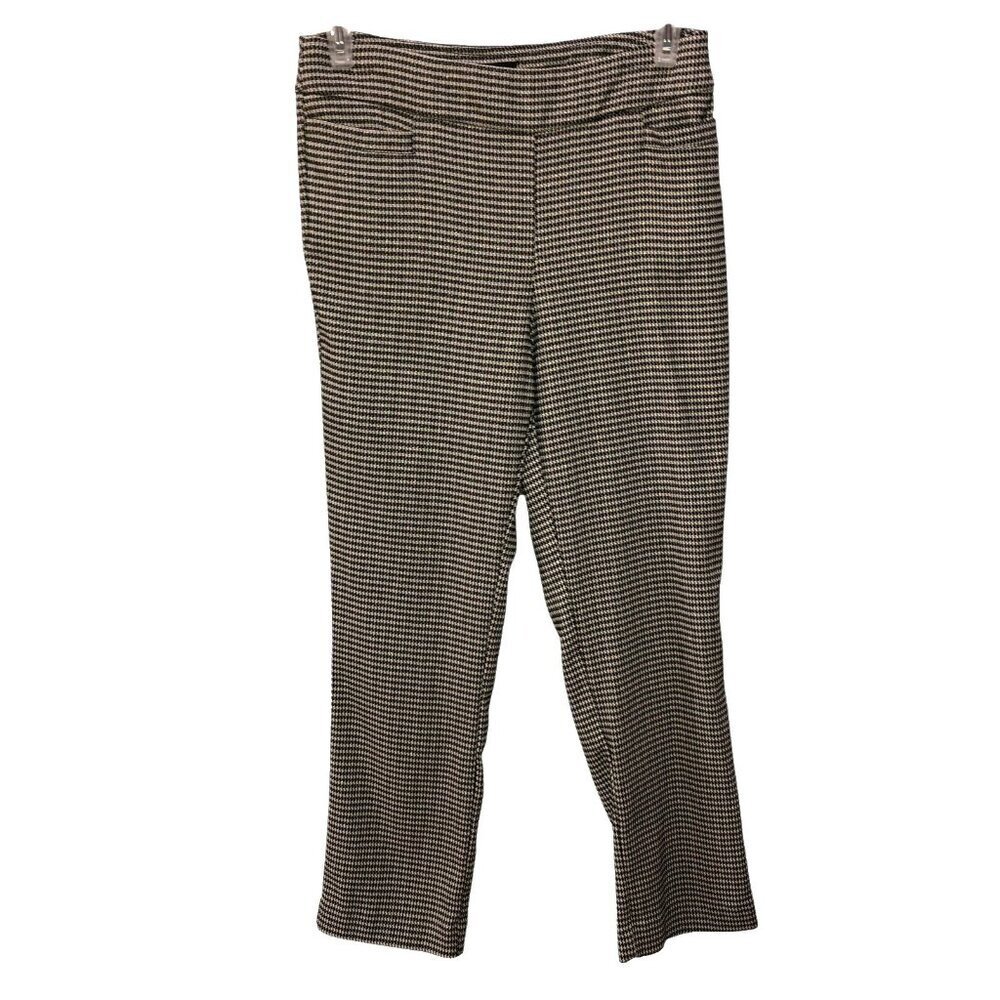 Kim Rogers Size 10 S Black Houndstooth Straight Leg Pull On Pants Trousers 10S